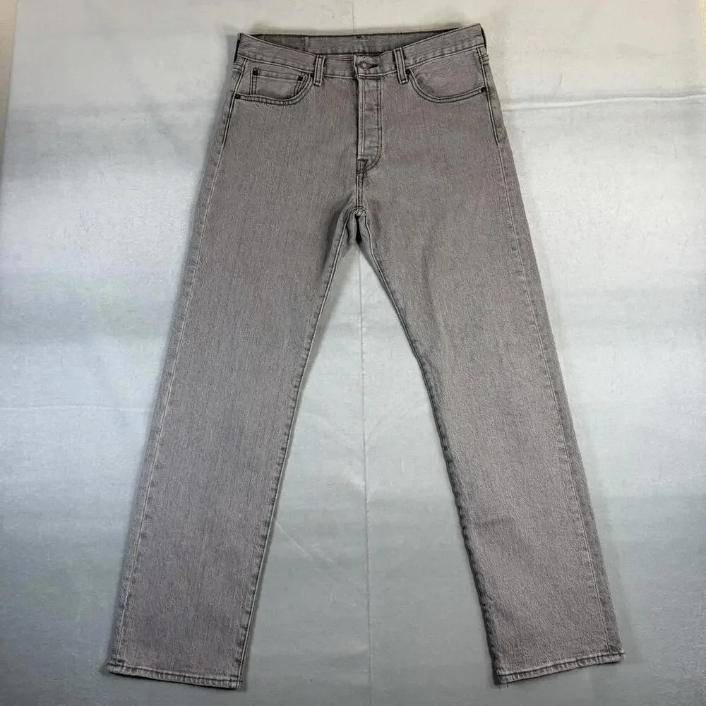 Levis 501 Jeans Mens 32x32 Gray Medium Wash Straight Leg Button Classic Denim